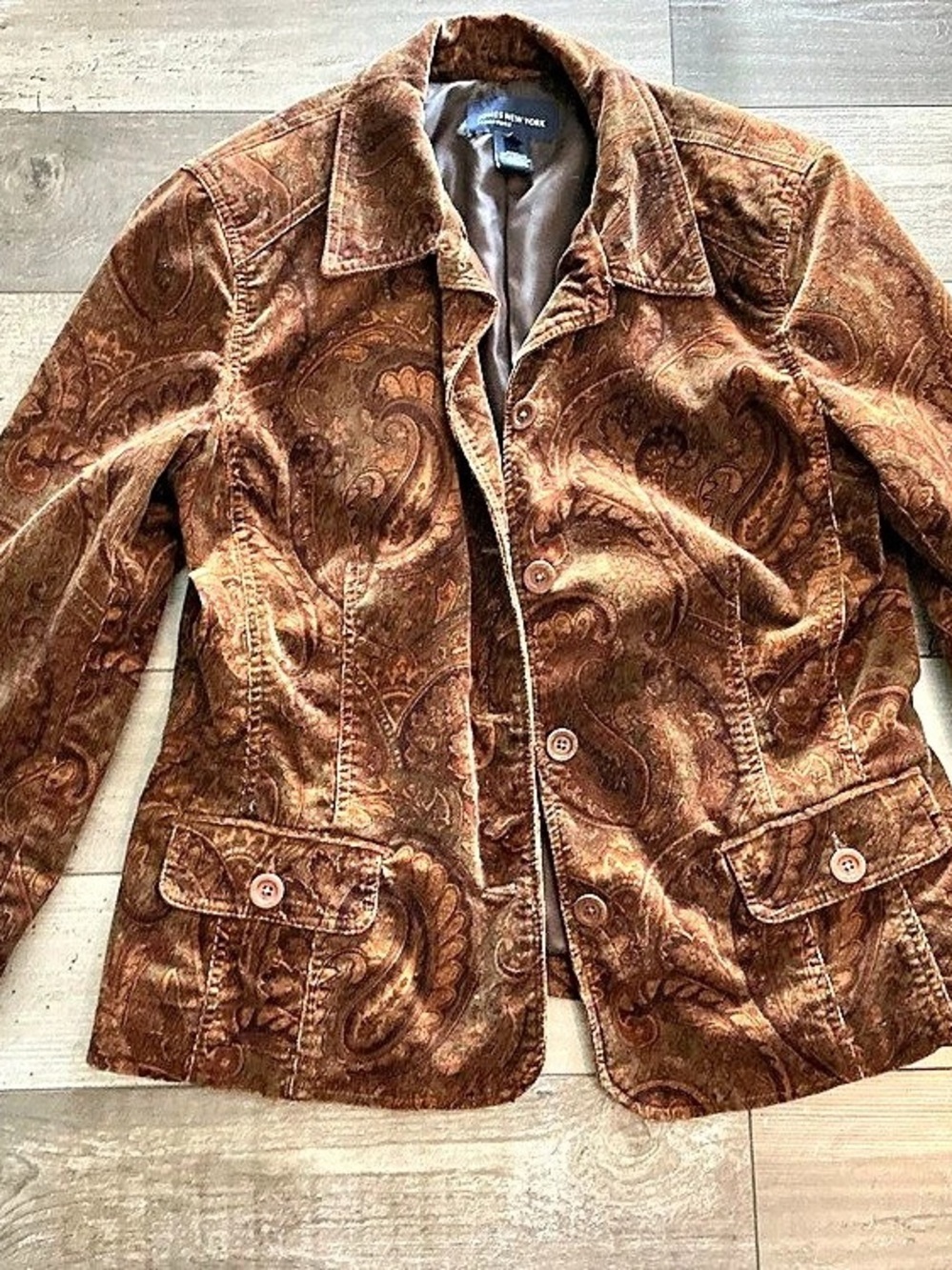 Jones New York Signature Paisley Blazer in Brown Size Large